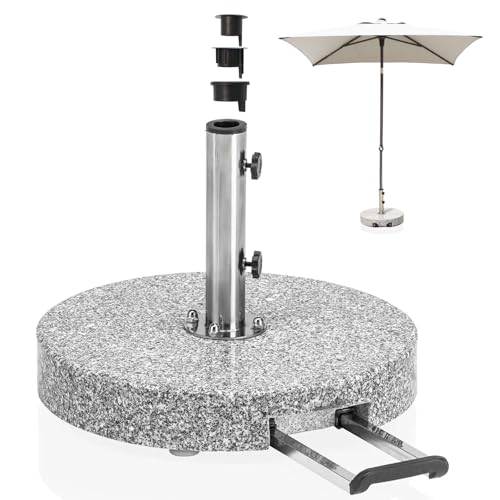 Kettler Easy Stand Schirmständer für Kettler Stockschirme – Granit Sonnenschirmständer 55 kg – Schirmständer mit Rollen und Zuggriff – grau …