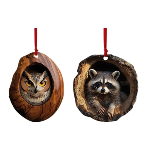 Tierbaum-Ornament – Weihnachten Acryl Ornament | Acryl Baum Anhänger | 7,5 cm | Tier Eule Baum Ornament | Garten Saisonale Dekoration für Weihnachtsbaum Decke