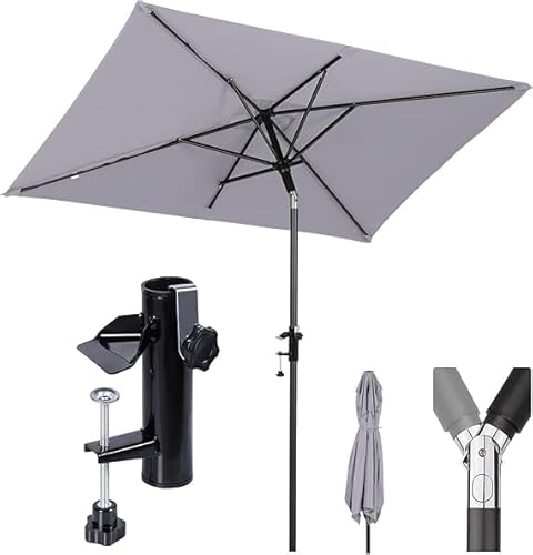 Sekey 200 × 125 cm Sonnenschirm Balkon, Sonnenschirm Rechteckig mit Halterung Sonnenschirmhalter für Balkon, Terrasse und Garten, Windfest Kippbar UPF 50+
