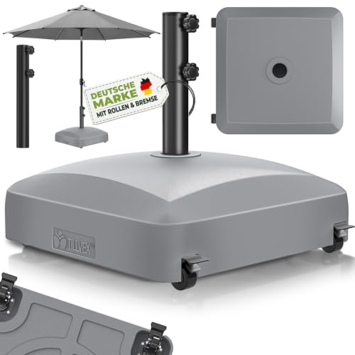 tillvex® Sonnenschirmständer PAVERA mit Rollen & Bremsen | Schirmständer befüllbar 37 Liter / 56 kg | Schirmgewicht Sonnenschirm & Marktschirm Ø 1,8-3,7m | Rollbar, wetterfest & UV-beständig