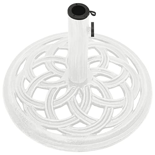 Keketa Schirmständer mit Adapter, Sonnenschirmständer mit Blumenmuster, robuster Metallständer für Garten, Terrasse, Möbelständer für Regenschirm, Baldachin, Pavillon, Markise, Weiß, 44 x 44 x 31 cm,