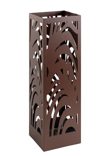 Neustein Schirmständer mit modernem Design aus Metall für Heim und Büro, Design-Ständer, 2 Haken, 2X Wasserauffangschale herausnehmbar, 15,5x15,5x49cm, rost braun, quadratisch, Regenschirmständer