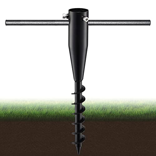 Starbover Strandschirm Bodenanker, Schwerlast-Spiralfuß für Bodenmarkisen, 43 cm rostbeständiger Metall-Standfuß für Garten, Strand & Rasen, Terrassen, Flaggen & Dekostangen (Schwarz)