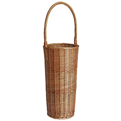 JLXJ Schirmständer Regenschirmständer Rattan Schirmständer, Vintage Weidenkorbhalter mit Griff, Innen Außen Eingang Rundes Holz Freistehendes Organizer-Rack