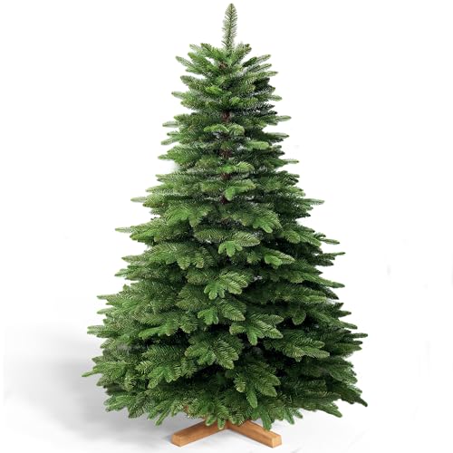 APICIZON Künstlicher Weihnachtsbaum 180 cm | Premium Tannenbaum Künstlich - Naturgetreu | Nordmanntanne inkl. Holzständer | Braunem Stamm | Weihnachtsdeko für Innen & Außen