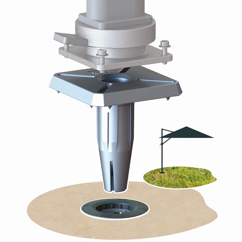 GARD & ROCK - HALTERUNG FÜR AMPELSCHIRME, aus Aluminium, herausnehmbar - für jeden Untergrund, zum Einstecken in den Ankerfuß - unauffällige Halterung, die nicht übersteht