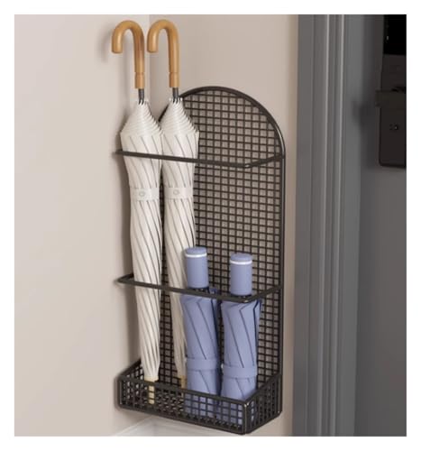 SAGELSHN Schirmständer Vintage An Der Wand Montiertes Lagerregal for Regenschirme, Gewerbliche Haushalts-Regenschirm-Fas sregale Regenschirmständer(Black )