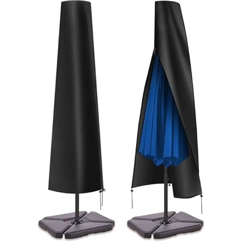 PATIO PLUS Schutzhülle für Sonnenschirme, mit Reißverschluss?Schutzhü lle 2 bis 3 M Große Sonnenschirm Abdeckung Wetterfeste Winddicht und Schneesicher Outdoor für Ampelschirm, Schwarz 190x25/50cm