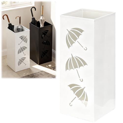 Umllpet Schirmständer, Regenschirmständer aus Metall, Schirmständer Quadratisch für Heim- und Bürodekoration, Regenschirm Ständer Für Regenschirme, Spazierstöcke, Packpapier, Trekkingstöcke (Weiß)