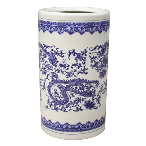 Schirmständer aus Keramik, Blumenmuster, Blau und Weiß, multifunktional, Porzellanhalter für Inneneingang, Zuhause und Büro, 40 x 23,9 cm