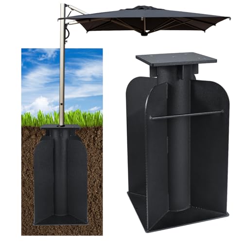Offset Umbrella Base, Universal Metall Bodenplatte für Ampelschirme, Sonnenschirmständer für Sonnenschirm, Bodenhülse für Kurbelschirm, Sonnenschirm-Schirm-Stän der, zum Einbetonieren, 7.5 kg, Schwarz