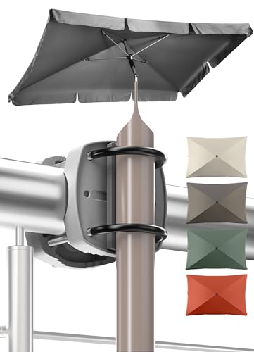 Menz Sonnenschirm Balkon 3-IN-1 SET in Anthrazit - 200 x 125 cm UPF 50+ Sonnenschirm rechteckig + Sonnenschirmhalter Balkongeländer + Sonnenschirmhülle, Sonnenschutz Balkon, Balkon-Schirm