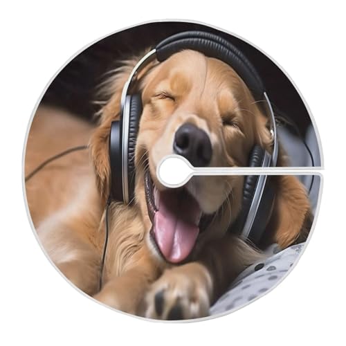 Christbaumdecke Hund Genießt Musik Weihnachtsbaumdecke Rund Ideal Christbaum Decke Weich Weihnachten Baumrock Für Party Urlaub Geschenke S