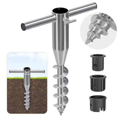 Dolibest Sonnenschirm Bodenhülse Strand, 42cm Schirmhalter Bodendübel Sandanker Wäschespinne Bodenständer Terrassenschirm Einschraubhülse Ampelschirm Erdspieß für 3-5cm Stange mit Rohrgriff