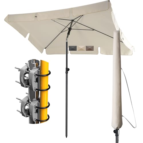 4smile Sonnenschirm Balkon SunnyShade, Sonnnenschutz Balkon SET 4-in-1, Beige - UV50+ SunnyEasy Sonnenschirm rechteckig 200 x 125 cm + 2 x Sonnenschirmhalter Balkongeländer + Sonnenschirmhülle