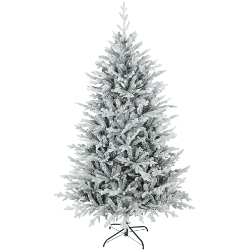 HOMCOM Künstlicher Weihnachtsbaum 180 cm künstlich Tannenbaum mit Schnee, 1976 Spitzen Christbaum Weihnachtsdeko inkl. klappbar Metallständer für drinnen