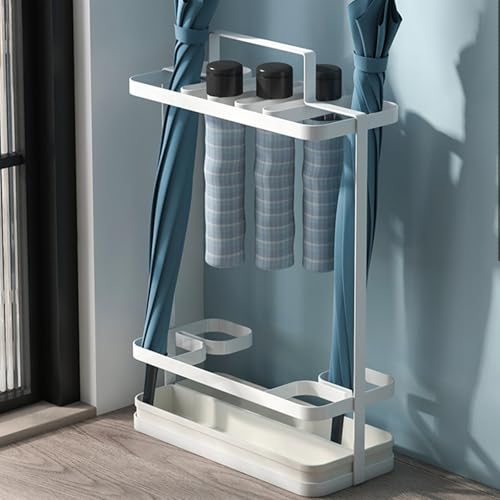 MESCXTY Schirmständer, Metallhalterständer mit Abnehmbarer Tropfschale, freistehender Rack-Organizer für Eingangsbereich, Home-Office-Terrassendeko ration (weiß)