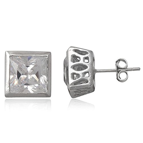 EYS JEWELRY Herren-Ohrstecker eckig 925 Sterling Silber Zirkonia 8 x 8 mm kristall-weiß Ohrringe