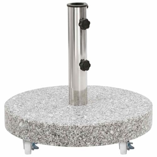 vidaXL Sonnenschirmständer mit 4 Rollen Schirmständer Sonnenschirm Schirm Ständer Schirmhalter Granitständer Granit 30kg Rund Grau