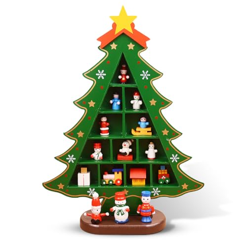 Zymoplas Weihnachtsbaum aus Holz, klein, rustikal, Miniatur Ornament, niedlich, lustig, Desktop Dekoration, Metallhandwerk, Partyschild