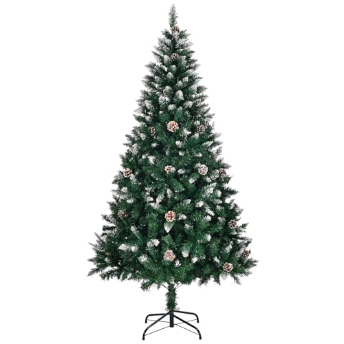 WaVkMoxy Weihnachtsbaum Künstlicher 180cm Weihnachtsdeko dichte Zweige mit Schnee und Zapfen Weihnachtsbaum 900 Spitzen Christmas Tannenbaum Künstlich Mit Ständer