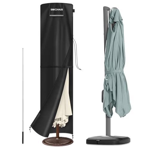 SIMPHAUS Abdeckung Sonnenschirm Hülle für Ampelschirm Schutzhülle für Doppelsonnenschirm Sonnenschirm Haube 4m Sonnenschirmhülle Wasserdicht Winddicht UV-Beständiges 420D Oxford Fabric 270x60/60cm