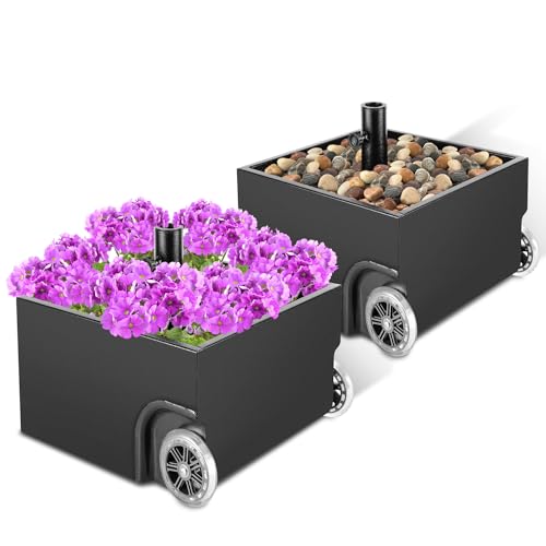 Daromigo 2X Sonnenschirmständer mit Rollen 77kg Schirmständer Schwer für Schirmstangen 38/48 mm,Bepflanzbar Schirmständer befüllbar mit Ablaufloch,Schirmständer fahrbar für Terrasse Garten