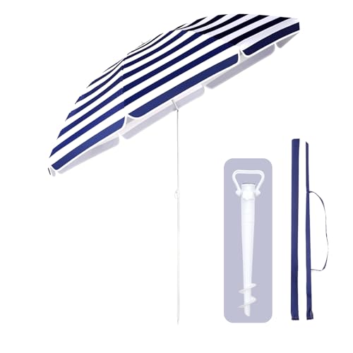 Sekey 160cm GRS-zertifizierter Sonnenschirm mit Sonnenschirmhalter für Garten, Terrasse & Strand | Höhenverstellbar & Neigbar mit UPF50+ | Wasserdichtes Recycling-Polyester | Windstabil mit 8 Streben