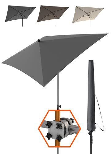 4smile Sonnenschirm Balkon SunnyShade, Anthrazit - 3-in-1 SET Sonnenschutz Balkon - UPF 50+ Sonnenschirm rechteckig 200 x 125 cm + Sonnenschirmhalter Balkongeländer + Sonnenschirmhülle