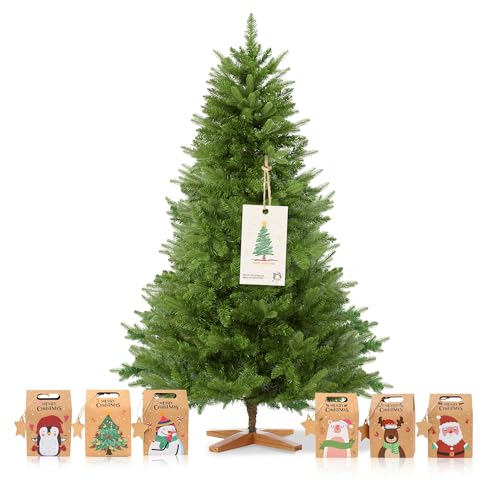 DEWINNER Premium Künstlicher Weihnachtsbaum 180 cm – FSC® Zertifiziert – Real Touch PE/PVC, mit Christbaum Holzständer, dicht und realistisch, schnelle Montage, Enthält 6 weihnachtliche Papierboxen