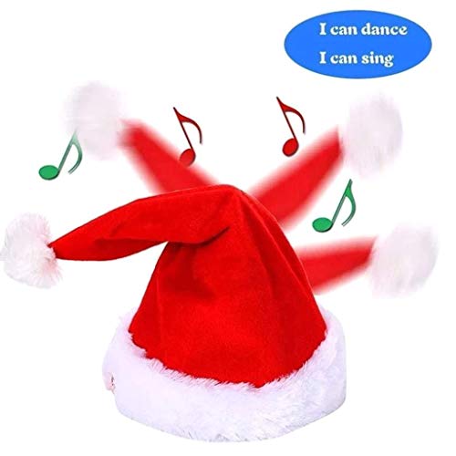 ZAAQ Weihnachtsmütze Nikolausmütze Singen Sie Tanzen Weihnachtshu t magische Plüsch Weihnachtsmannmü tze elektrische lustige Weihnachtskappen Weihnach tsdekorationen für Haus