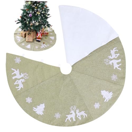 TOPBATHY Weihnachtsbaumrock Aus Jute Mit Gesticktem Rentier Und Schneeflocken Baumbodenschutz Für Weihnachtsdeko Abnehmbare Christbaumdecke Für Festtagsfeiern