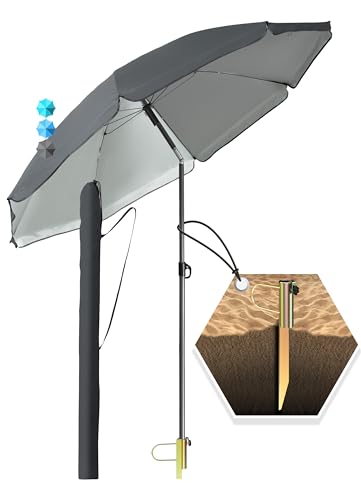 4smile SunnyJoy 3-IN-1 Set mit Sonnenschirm Strand in Anthrazit - Strandschirm windfest stabil 200 cm mit Hülle + Rasendorn Sonnenschirmhalter - Sonnenschirm mit Rasendorn für Garten, Schirmspieß