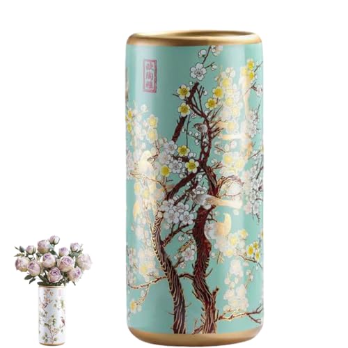 Schirmständer aus Porzellan, handbemalt, Vogel- und Blumen-Design, Vintage-Keramik-Bodenvase für Eingangsdekoration und Flurrohrständer