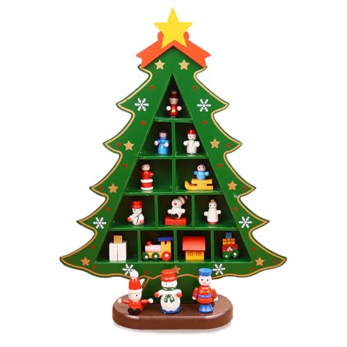 LIXSAZSE Mini Weihnachtsbaum aus Holz für Zuhause, lustiges Desktop Herzstück, Dekoration für den Innenbereich, Handwerk, Zuhause, dekorative Schilder
