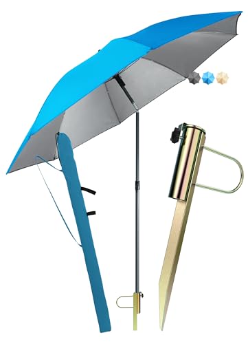 4smile Sonnenschirm Strand SunnyJoy Modern im 3er-Set, Blau - Strandschirm windfest stabil 180 cm + Rasendorn Sonnenschirmhalter + Schirmhülle - Sonnenschirm mit Rasendorn, Schirmspieß Garten