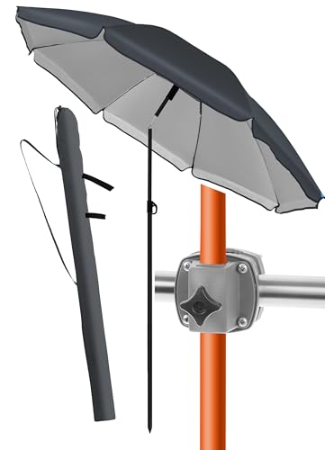 4smile Sonnenschirm Balkon SunnyJoy Ø 180 cm + Sonnenschirmhalter Balkongeländer + Sonnenschirm Schutzhülle - Komplettset für Rundumschutz - UV 50+ Sonnenschutz Balkon, Anthrazit