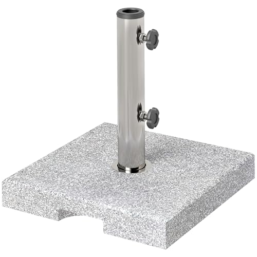 Outsunny Sonnenschirmständer aus Granit 21kg Schirmständer, Quadratisch Schirmhalter, Schirmgewicht, Ständer für Sonnenschirm 32/38/48mm Rohrdurchmesser, für Balkon, Terasse, Garten, Grau