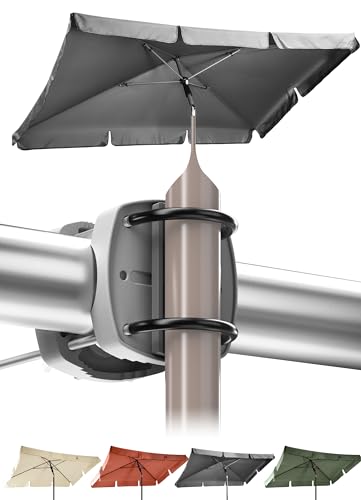 Menz Sonnenschirm Balkon 3-teiliges Komplettset, Anthrazit - UPF 50+ Sonnenschirm rechteckig 200 x 125 cm + Sonnenschirmhalter Balkongeländer + Sonnenschirmhülle, Sonnenschutz Balkon, Balkon-Schirm