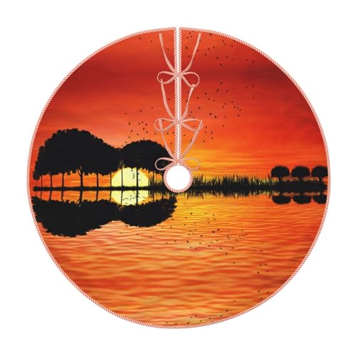 Weihnachtsbaumrock 76,2 cm Gitarre Musik Sonnenuntergang gedruckt Weihnachtsbaum Rock Weihnachtsbaum Matte Weihnachtsdekoration oder Indoor Outdoor Urlaub Party Dekorationen Supplies