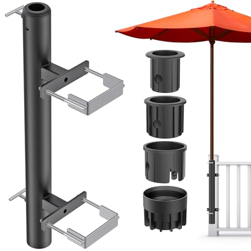 Dolibest Sonnenschirmhalter Balkongeländer,Terrassen schirm Klemmenhalterung Verstellbar Ampelschirm Zaunbefestigung Platzsparend Ständer 3 Reduzierhülse für 3-5cm Stangen, bis 10.6x10.4cm Deckgeländer