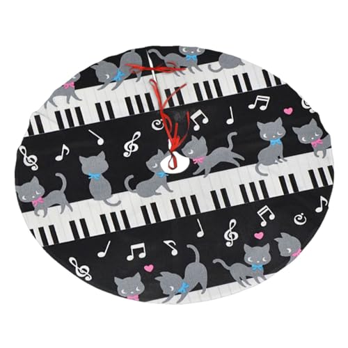 Weihnachtsbaumdecke mit Musik-Katzen-Druck, groß, rund, Weihnachtsbaumdecke für Urlaub, Party, Dekoration