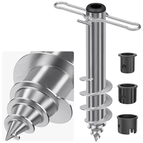 Dolibest Sonnenschirm Bodenhülse Strand, 42cm Schirmhalter Bodendübel Sandanker Wäschespinne Bodenständer Terrassenschirm Einschraubhülse Ampelschirm Erdspieß 3-5cm Stange mit Drahtgriff, Stil A