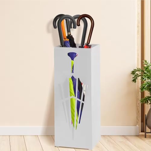 Shakub Regenschirmständer aus Metall,Cutout-Design Schirmständer Rechteckig,Schirmhalter für Gehstöcke & Regenschirme für Eingangsbereich Heim- und Bürodekoration,16x16x42c m(Weiß)