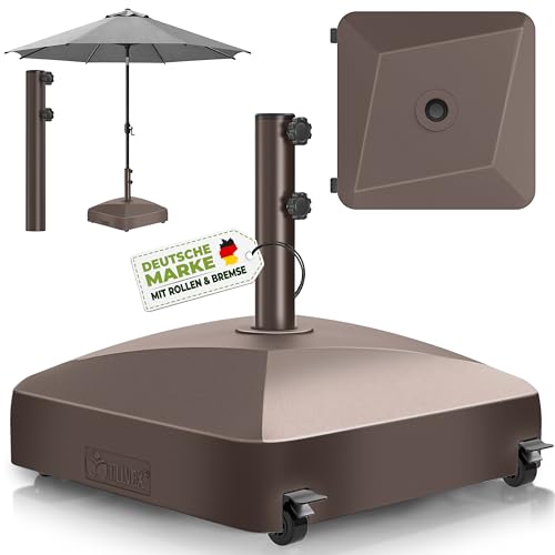 tillvex® Sonnenschirmständer GRAVIA mit Rollen & Bremsen | Schirmständer befüllbar 37 Liter / 56 kg | Schirmgewicht Sonnenschirm & Marktschirm Ø 1,8-3,7m | Wetterfest & UV-beständig