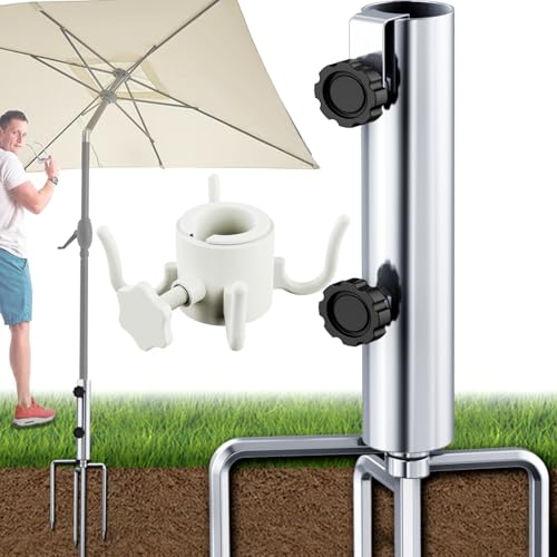 DBPBToU Sonnenschirmständer XL Ø43mm mit Strandschirm Hängehake - Schirmständer mit 4 Heringen, Abnehmbar Einstellbar Robuster Bodenanker fur Sonnenschirm aus Metall, Sonnenschirmhalter Schwermetall