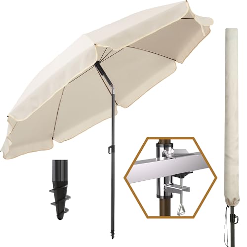 4smile Sonnenschirm Balkon Sunnyjoy, 3er Set in Beige - UPF 50+ Balkon Schirm + Sonnenschirmhalter Balkongeländer + Sonnenschirmhülle - Sonnenschirm Strand Ø 180 cm, Gartenschirm mit Knickfunktion