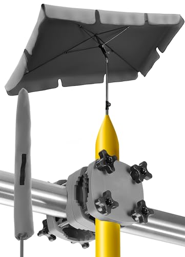 Menz Sonnenschirm Balkon - 3-IN-1 SET - UV50+ Sonnenschirm rechteckig 200x125 cm + Sonnenschirmhalter Balkongeländer + Sonnenschirmhülle - Sonnenschutz Balkon, Anthrazit