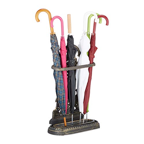 Relaxdays Schirmständer Gusseisen, Antik, mit Auffangschale, massiv, Vintage, H x B x T: 60 x 44,5 x 17,5 cm, bronze