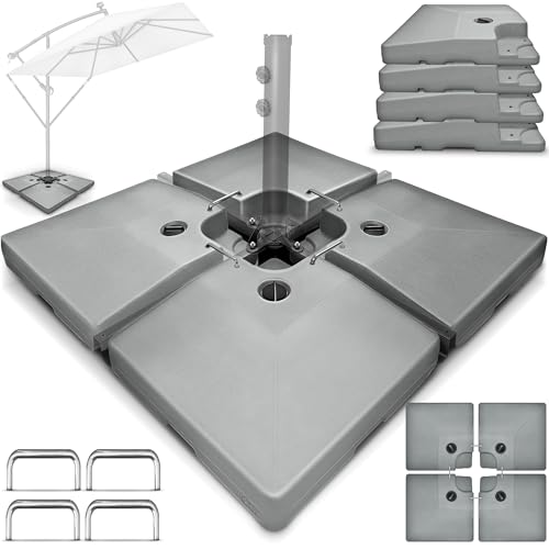tillvex® Sonnenschirmständer 90 Liter / 120 kg – 4-teilig für Ampelschirm inkl. Metallverbinder | Schirmgewicht befüllbar mit Wasser oder Sand | Schirmständer Ampelschirmständer wetterfest